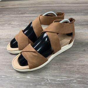 Dr.‎ Scholl's Womens Barton Band Ankle Strap Wedge Sandal Brown Fabric 9M